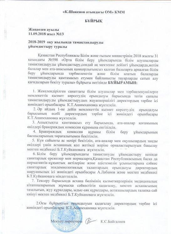 Тамақтандыруды ұйымдастыру  туралы